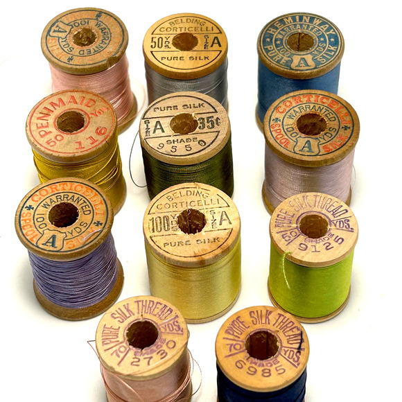 Vintage Silk Thread on Wooden Spools Lot of 11 - Picture 2 of 5